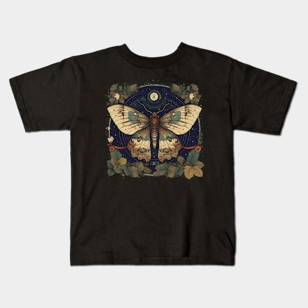 Mystic Moth with Magic Herbarium Kids T-Shirt by Unelmoija